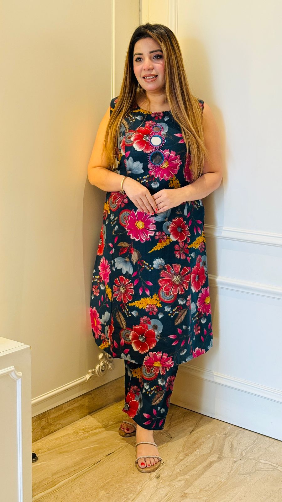 Aira Cotton Printed A-Line- Pink, Red, Navy, Purple, Blue, Yellow